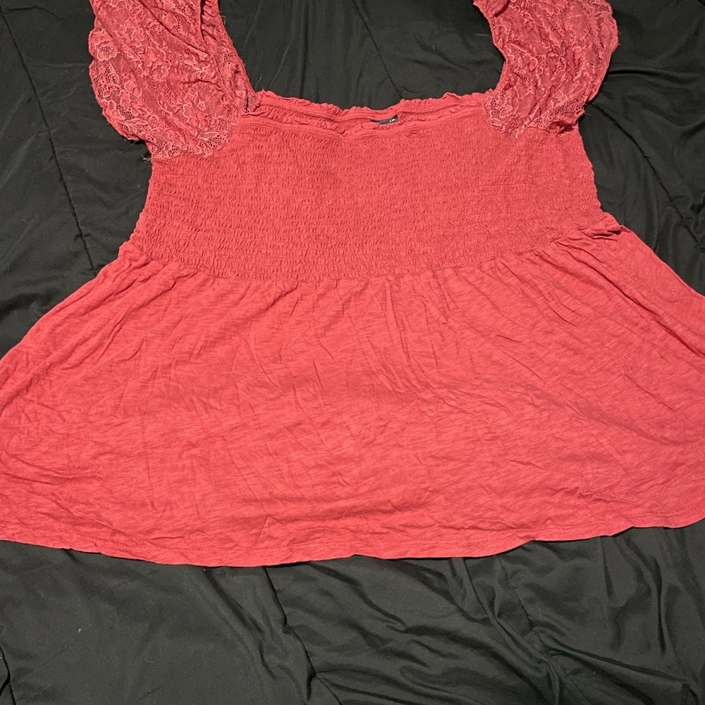Torrid Smocked Lace sleeve babydoll shirt